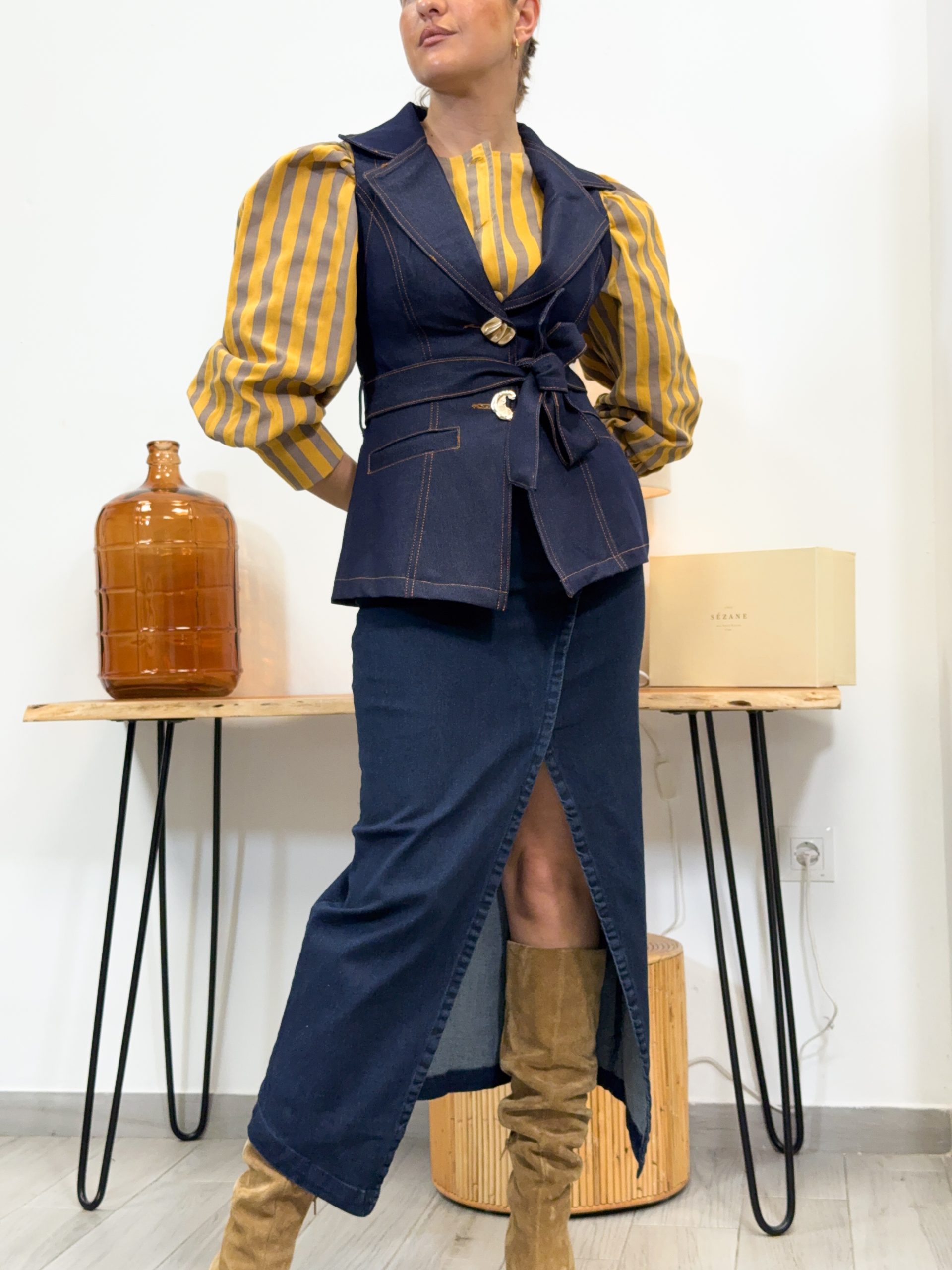 Falda hebilla denim midi