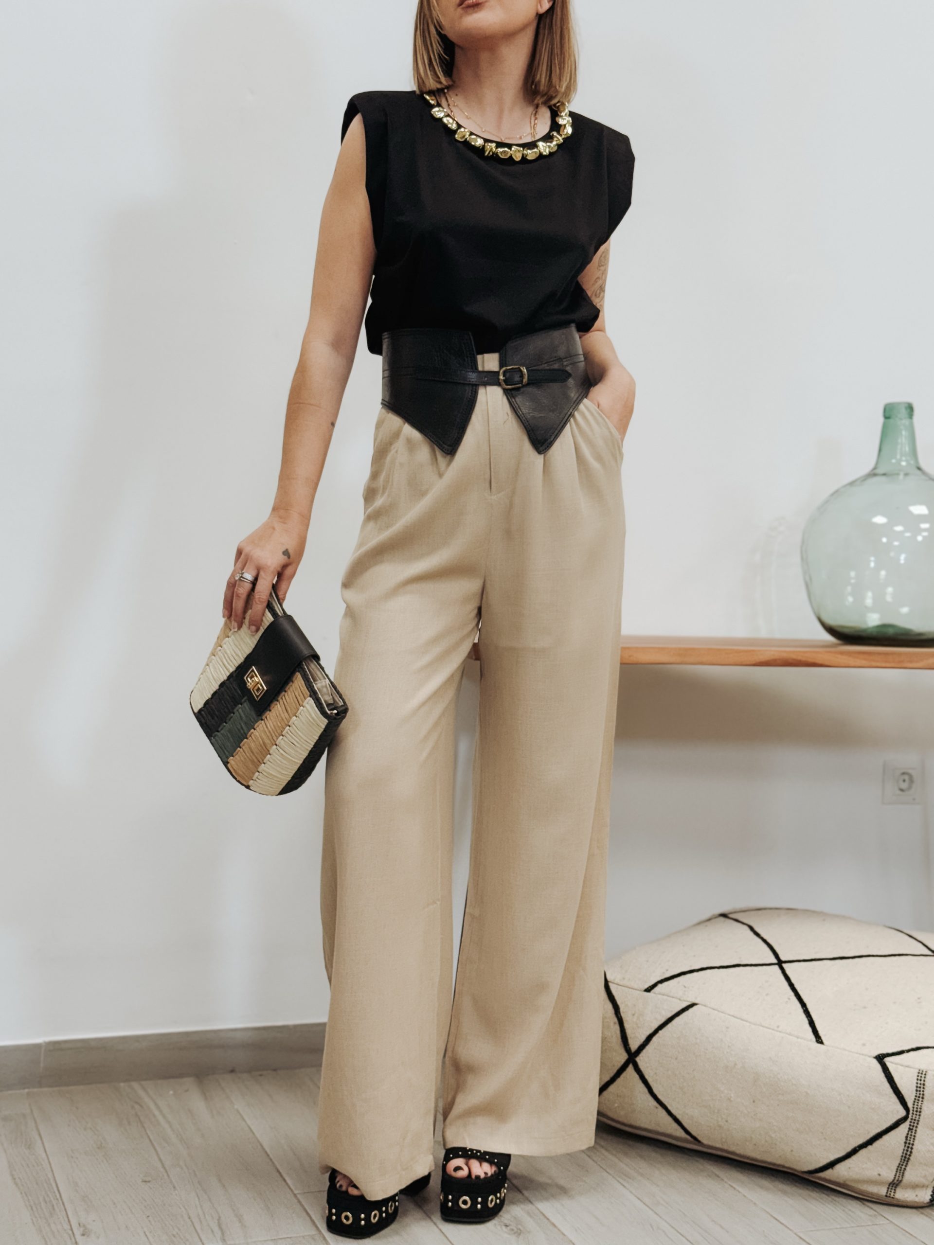 Pantalón lino beige