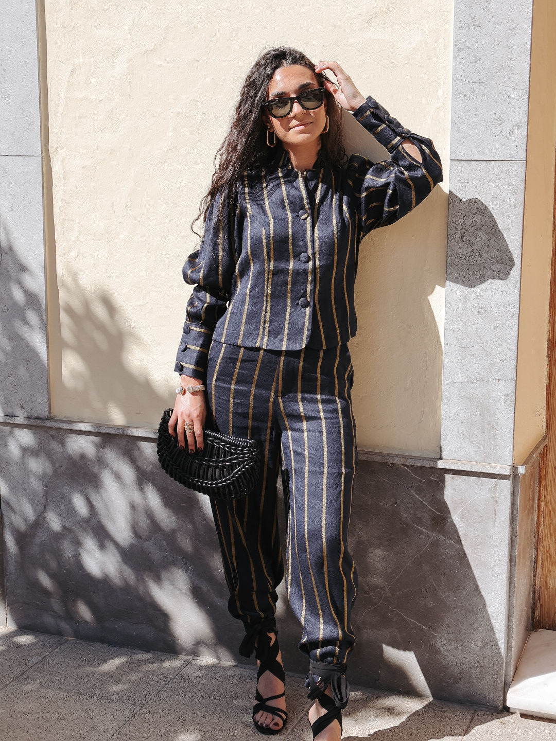 Conjunto marino lino CRISTINA rayas doradas